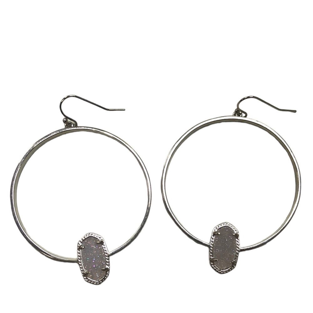 Kendra Scott Iridescent Drusy Elora Silver Hoop Earrings - Picture 2 of 7